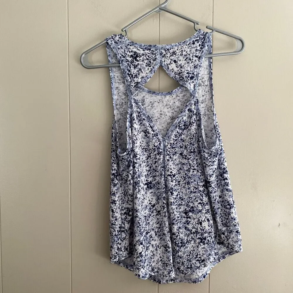 Athleta Blue White Speckle Print Racerback Tank Top | Size Small